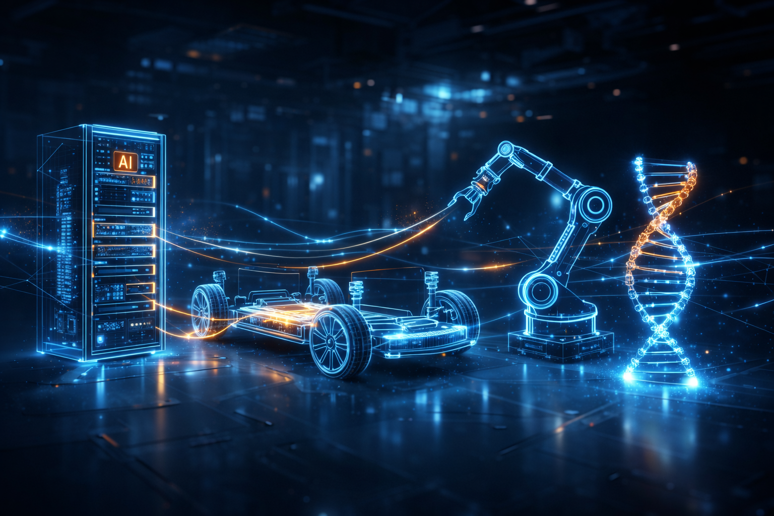 Abstract digital fiber optic background representing custom high-speed wire harness solutions for global industries by WAT Company.